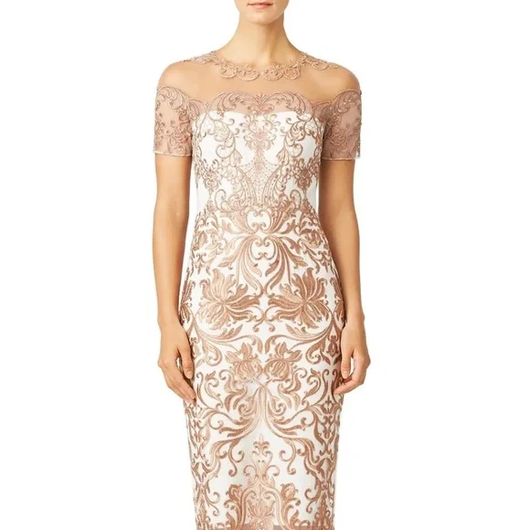 Marchesa Notte | Dresses | Marchesa Notte Rent The Runway Metallic Jaipur  Sheath White Gold Sz 6 32 Tear | Poshmark